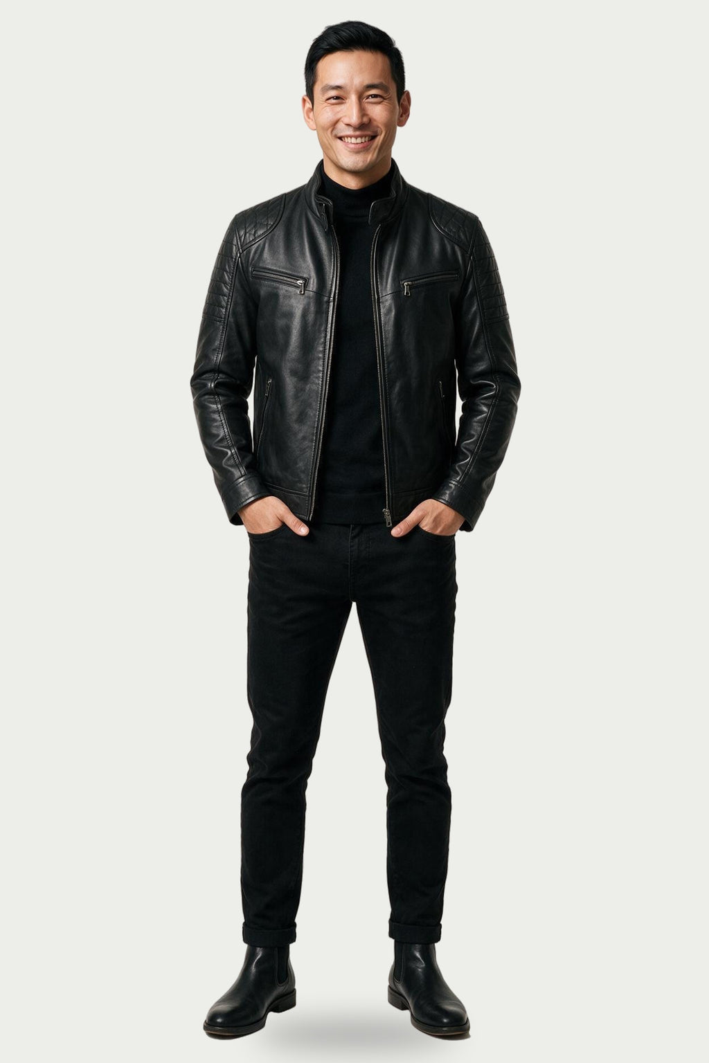 SOLTERI Halston - Slim-Fit Stand Collar Leather-Look Jacket