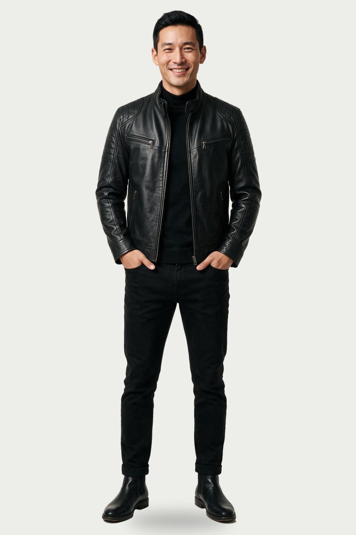 SOLTERI Halston - Slim-Fit Stand Collar Leather-Look Jacket