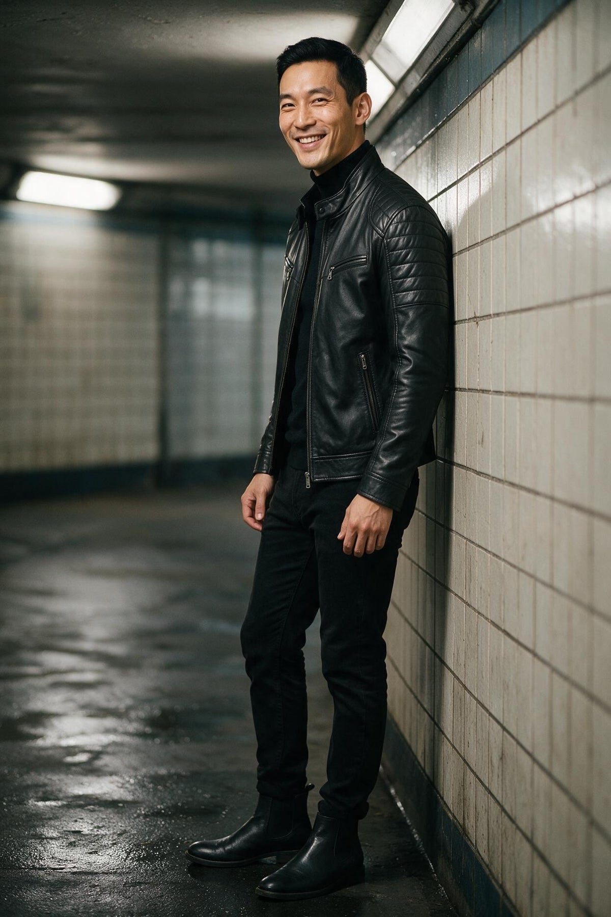 SOLTERI Halston - Slim-Fit Stand Collar Leather-Look Jacket
