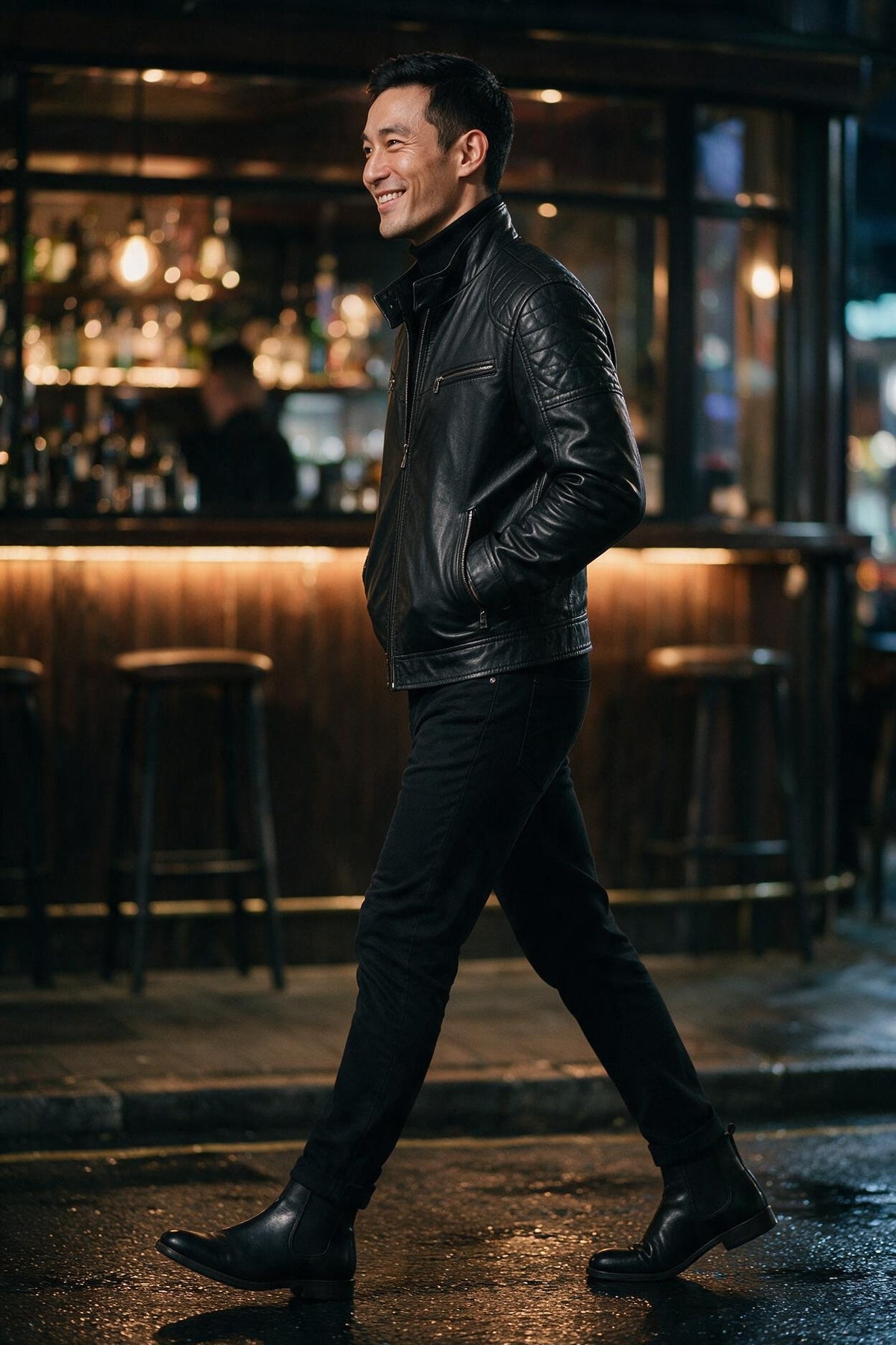 SOLTERI Halston - Slim-Fit Stand Collar Leather-Look Jacket