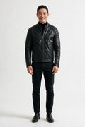 SOLTERI Halston - Slim-Fit Stand Collar Leather-Look Jacket - Black