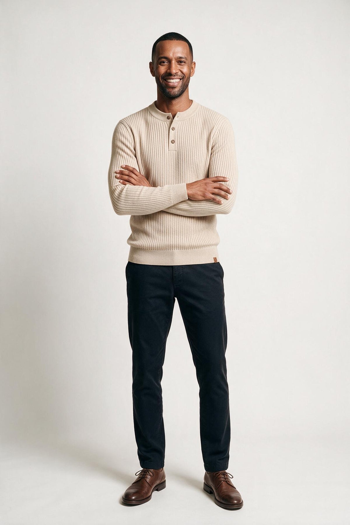 SOLTERI Men's Ribbed Sweater Henley Neck - Long Sleeves