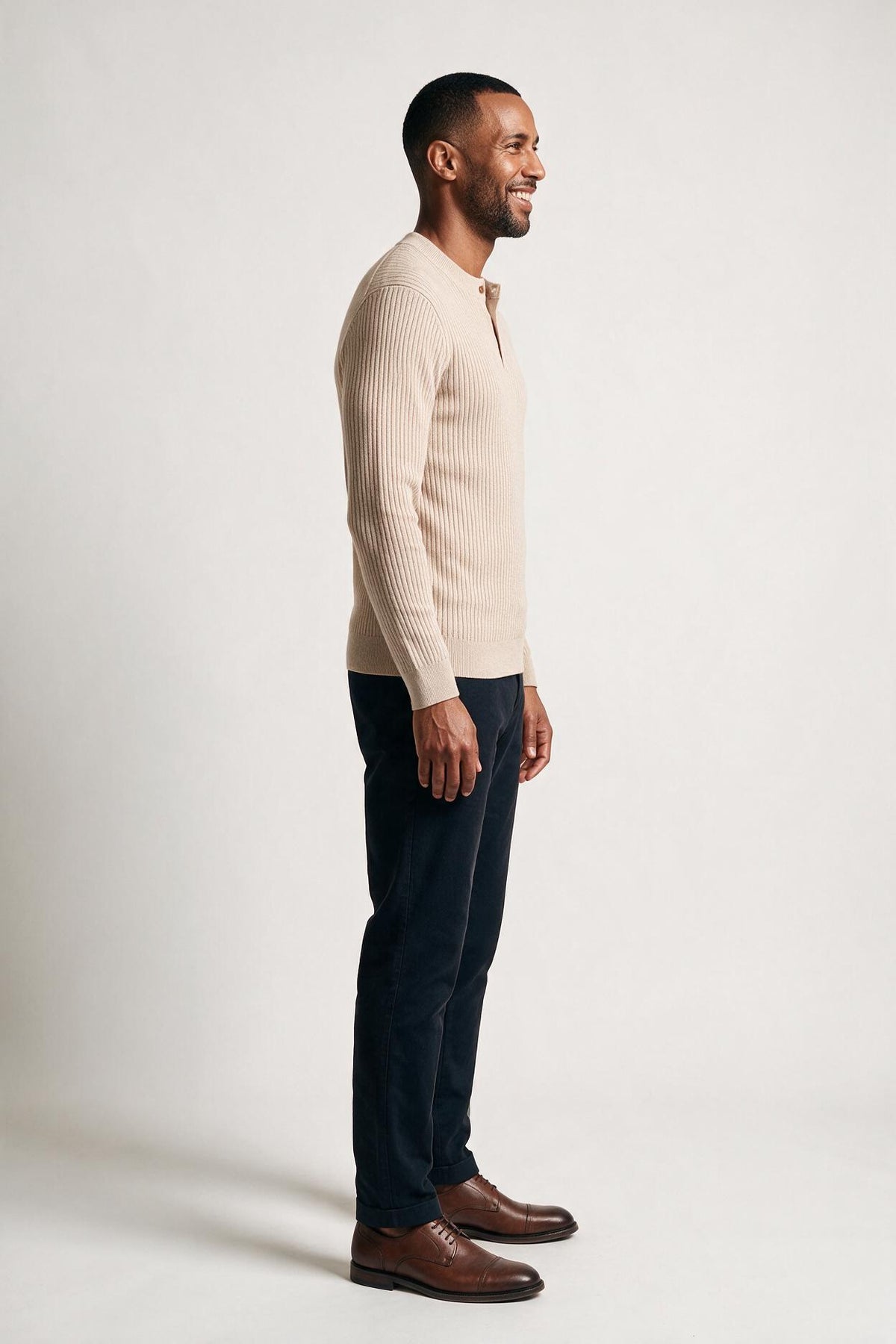 SOLTERI Men's Ribbed Sweater Henley Neck - Long Sleeves