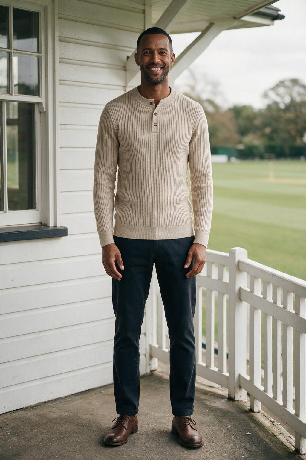 SOLTERI Men's Ribbed Sweater Henley Neck - Long Sleeves