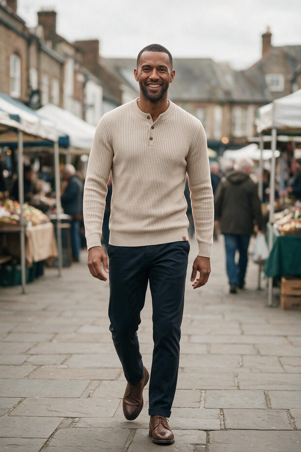 SOLTERI Men's Ribbed Sweater Henley Neck - Long Sleeves