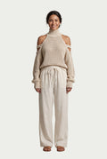 SOLTERI Imogen - Cold-Shoulder Knit Top & Wide-Leg Linen Set