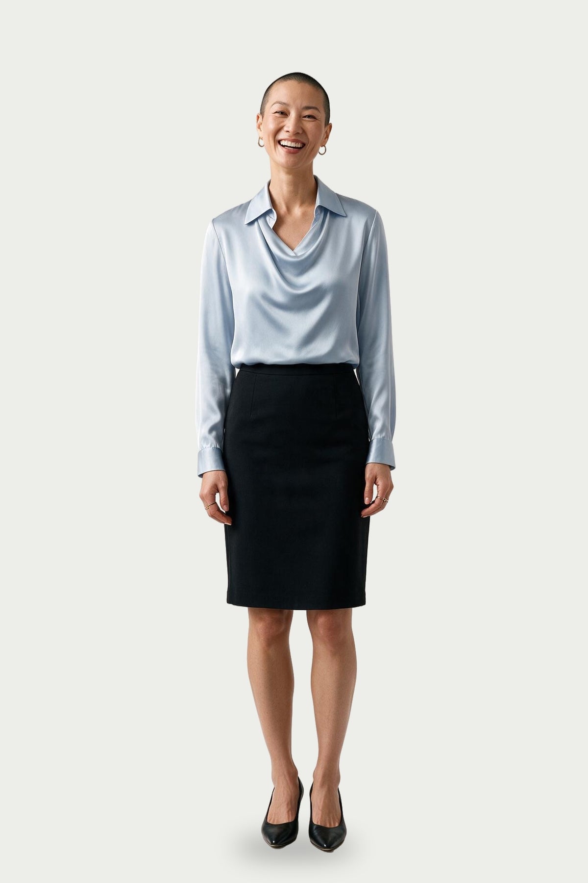 SOLTERI Genevieve - Cowl-Front Satin Blouse - Light Blue