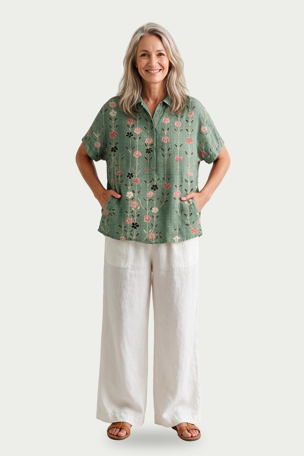 SOLTERI Harriet - Printed Short-Sleeve Blouse With Pockets