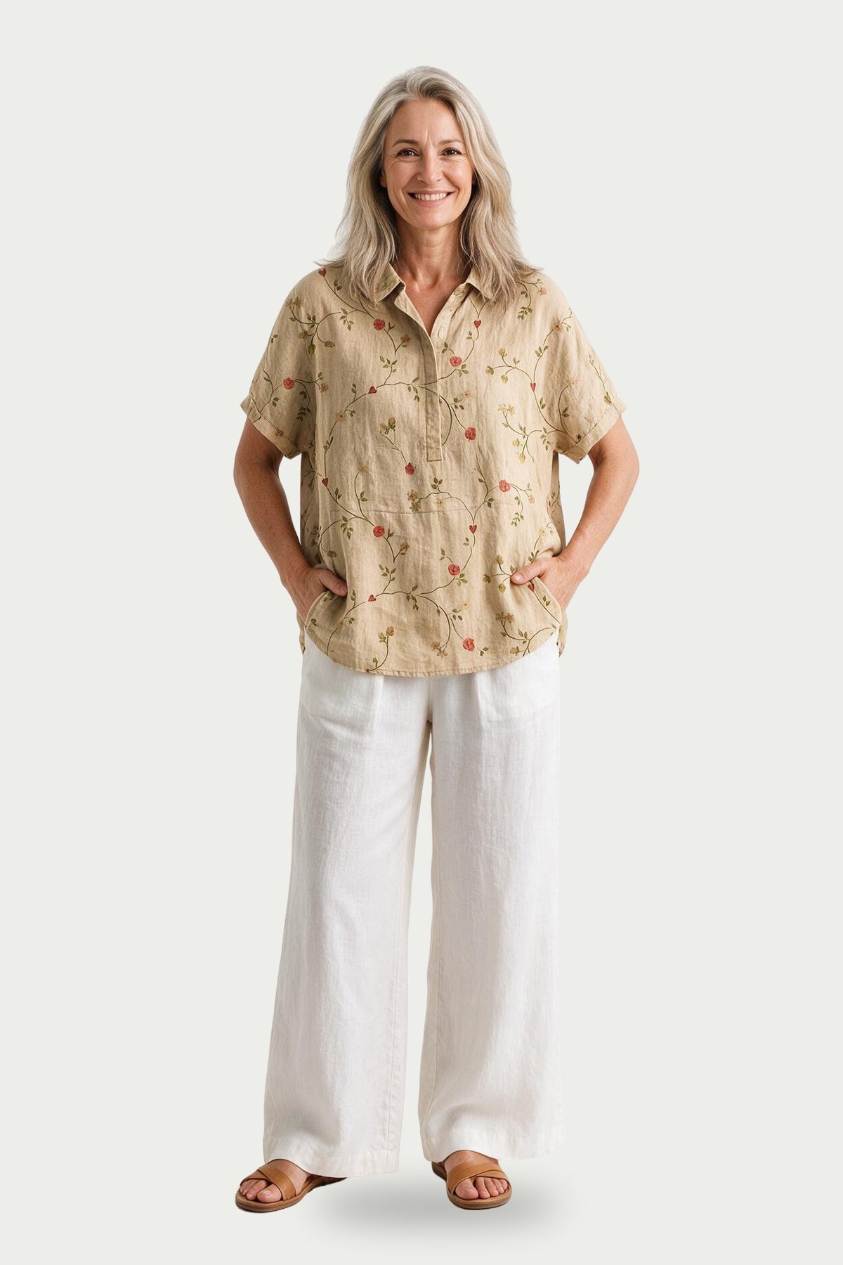 SOLTERI Harriet - Printed Short-Sleeve Blouse With Pockets - Old Yellow