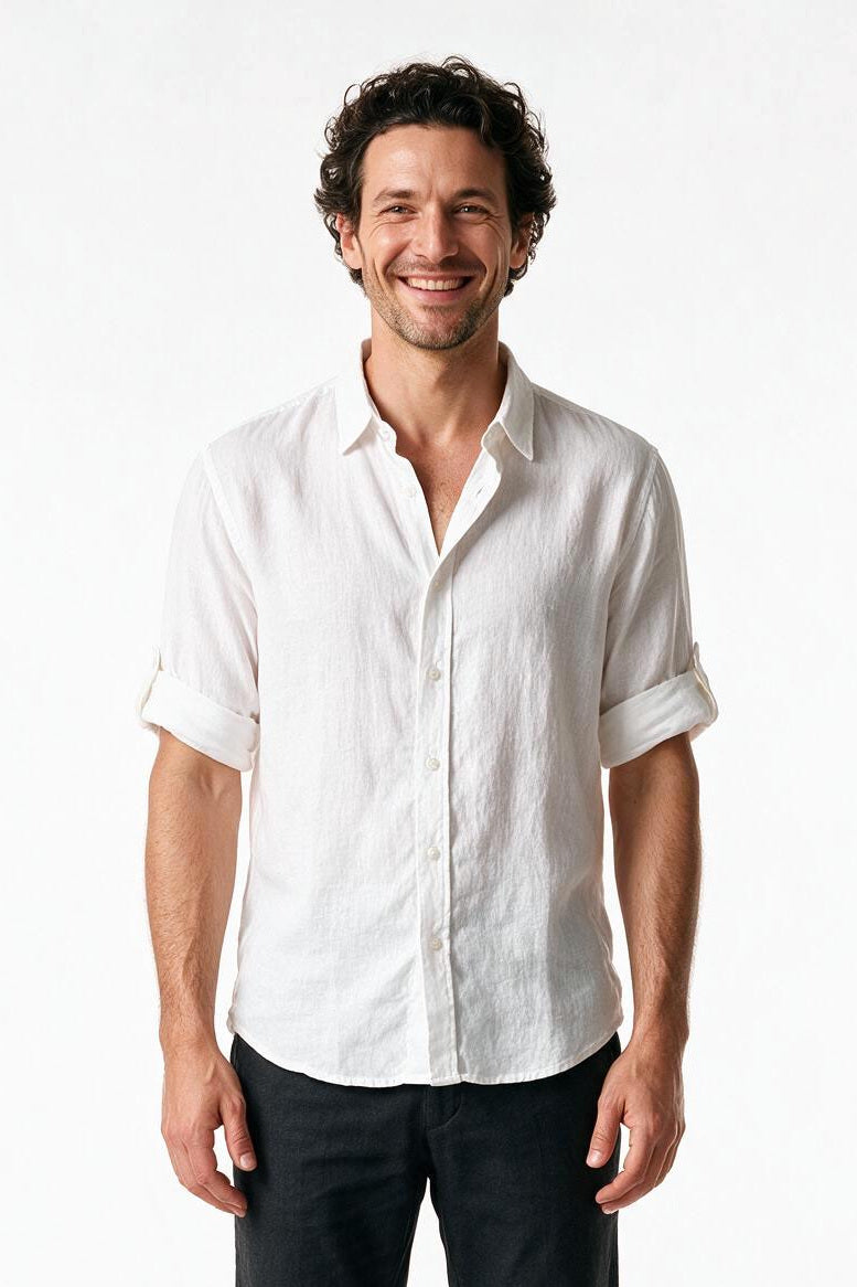 SOLTERI Kelmscott - Pure Linen Short-Sleeve Shirt - White