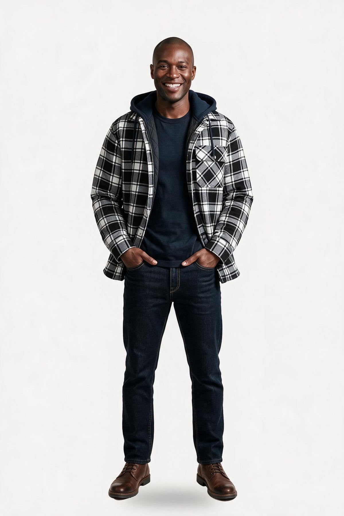 Whitmore quilted hooded flannel jacket - Black