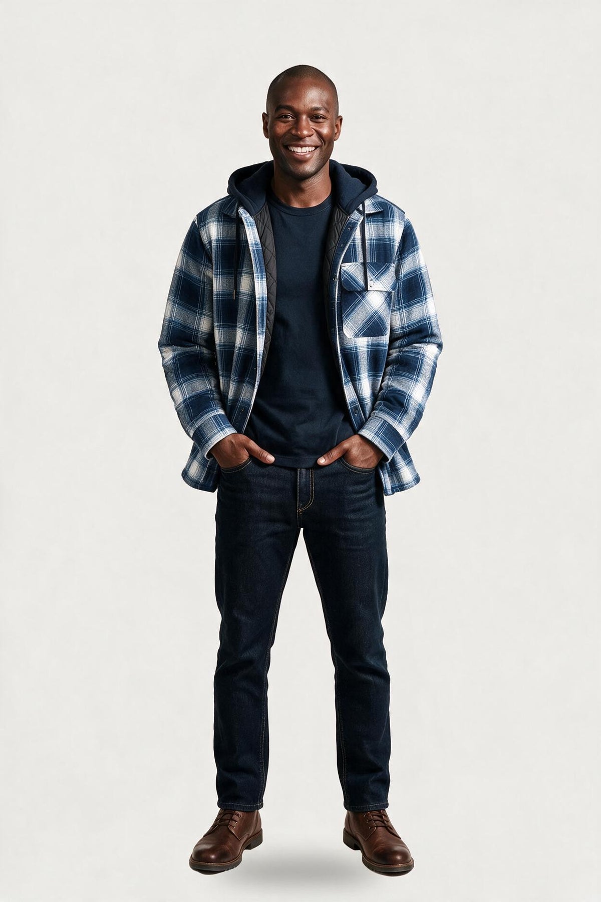 Whitmore quilted hooded flannel jacket - Blue