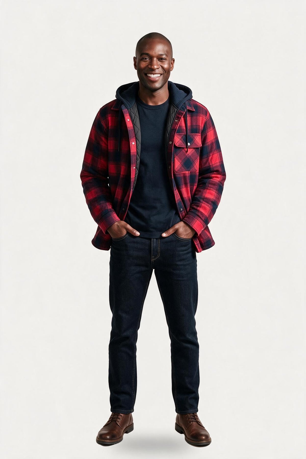 Whitmore quilted hooded flannel jacket - Red