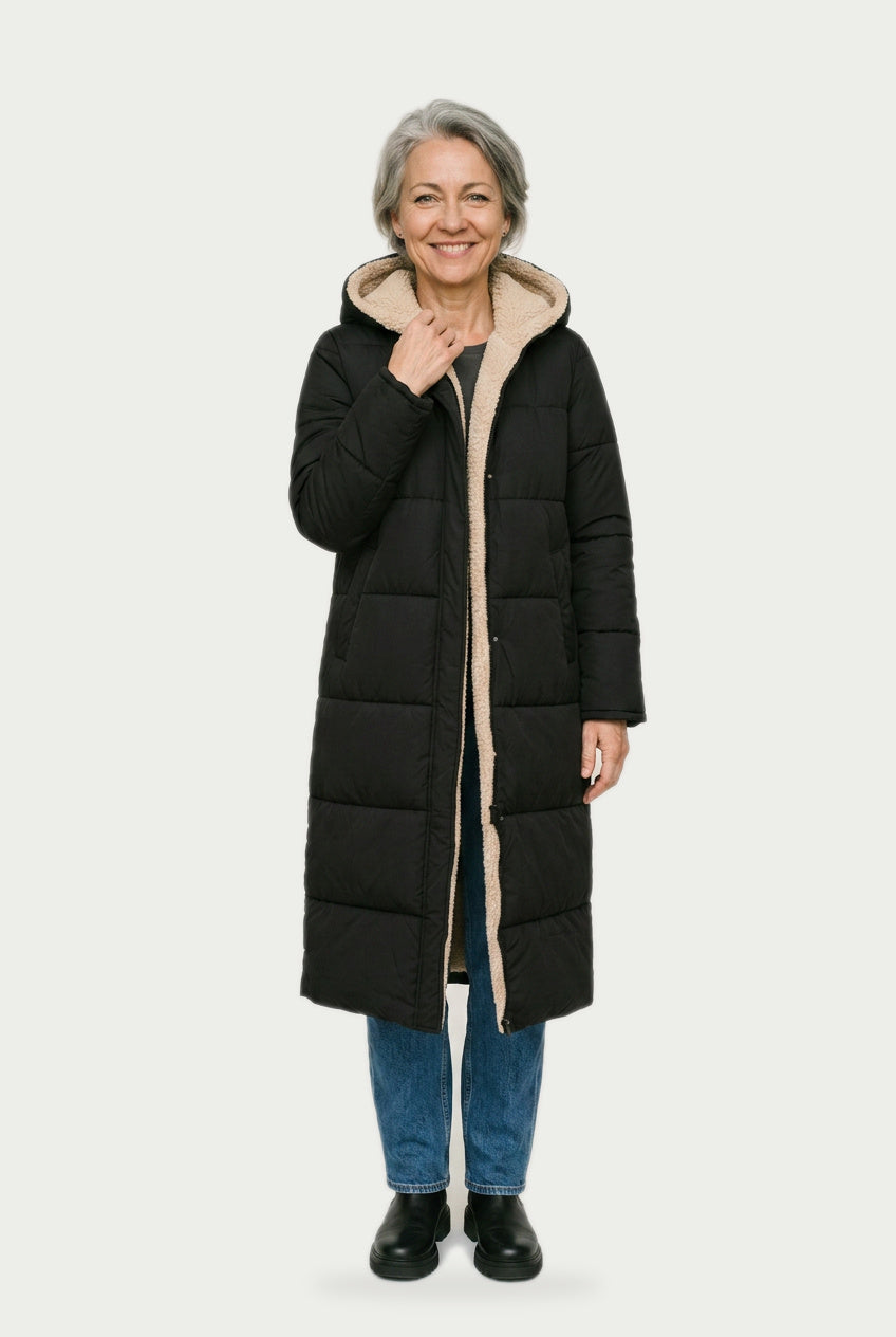 SOLTERI Honora - Sherpa-Lined Longline Puffer Coat