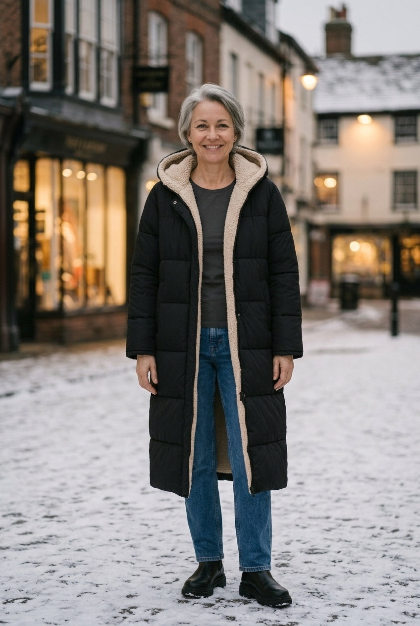 SOLTERI Honora - Sherpa-Lined Longline Puffer Coat