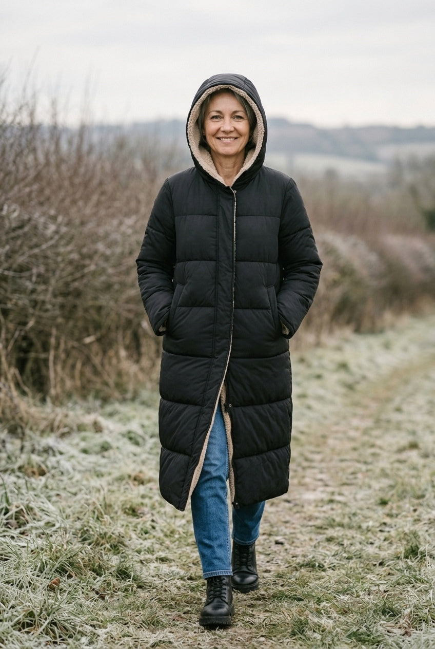 SOLTERI Honora - Sherpa-Lined Longline Puffer Coat