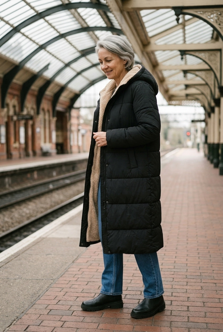 SOLTERI Honora - Sherpa-Lined Longline Puffer Coat