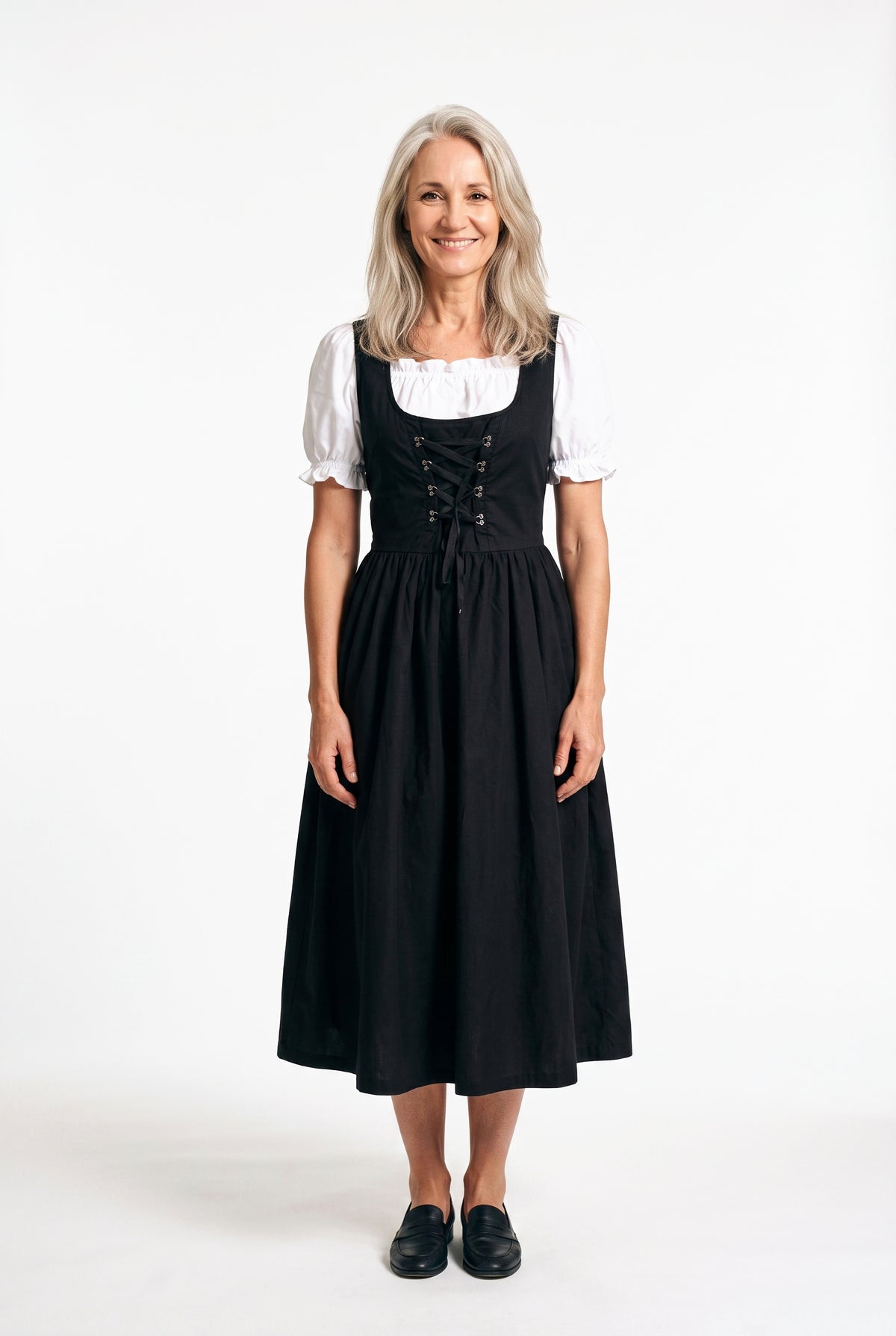 SOLTERI Lorelei - Elegant Black Lace Up Bavarian Maid Dress