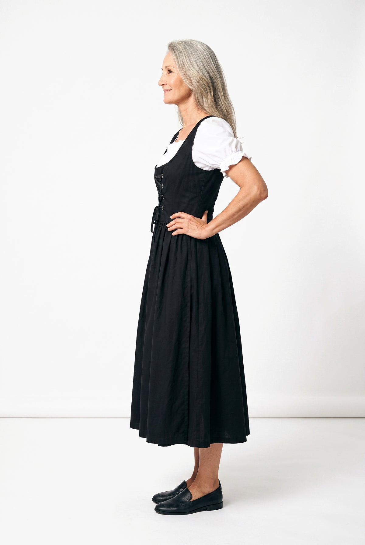 SOLTERI Lorelei - Elegant Black Lace Up Bavarian Maid Dress