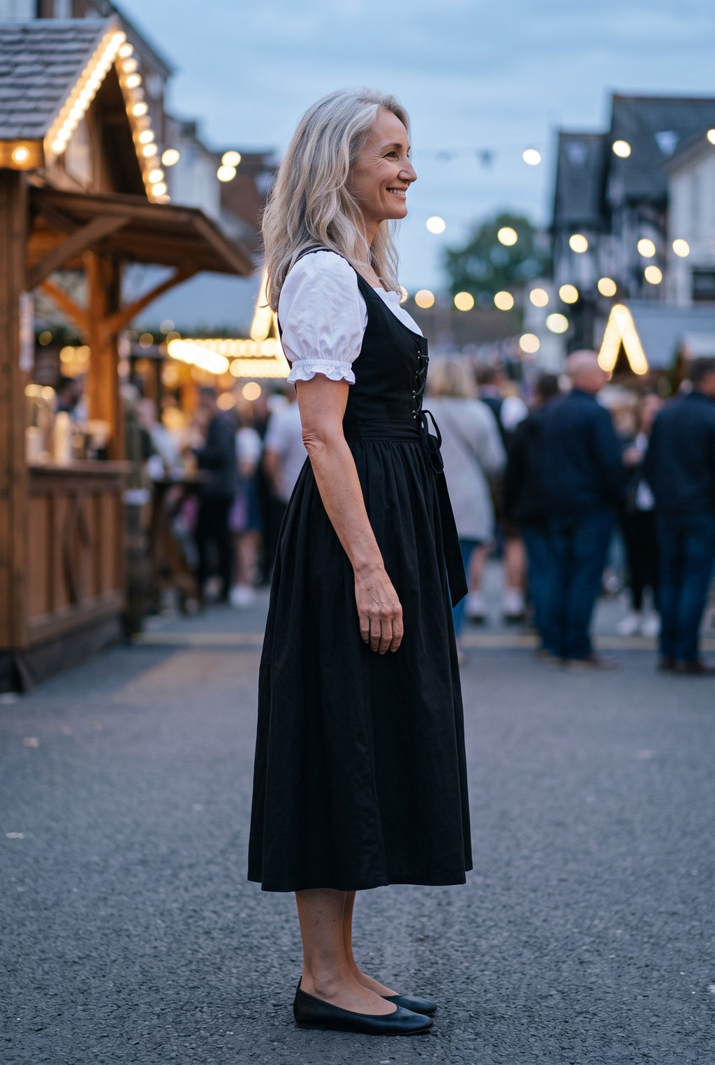 SOLTERI Lorelei - Elegant Black Lace Up Bavarian Maid Dress
