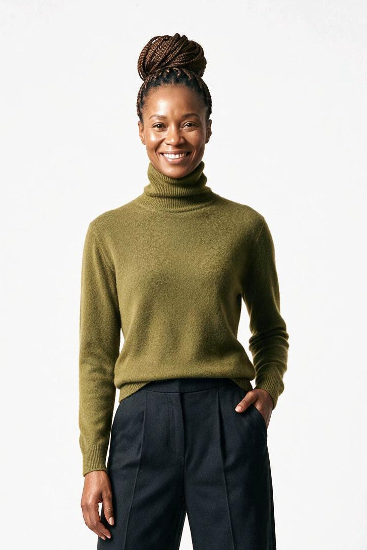 SOLTERI Lucienne - Mink-Cashmere Roll-Neck - Army Green