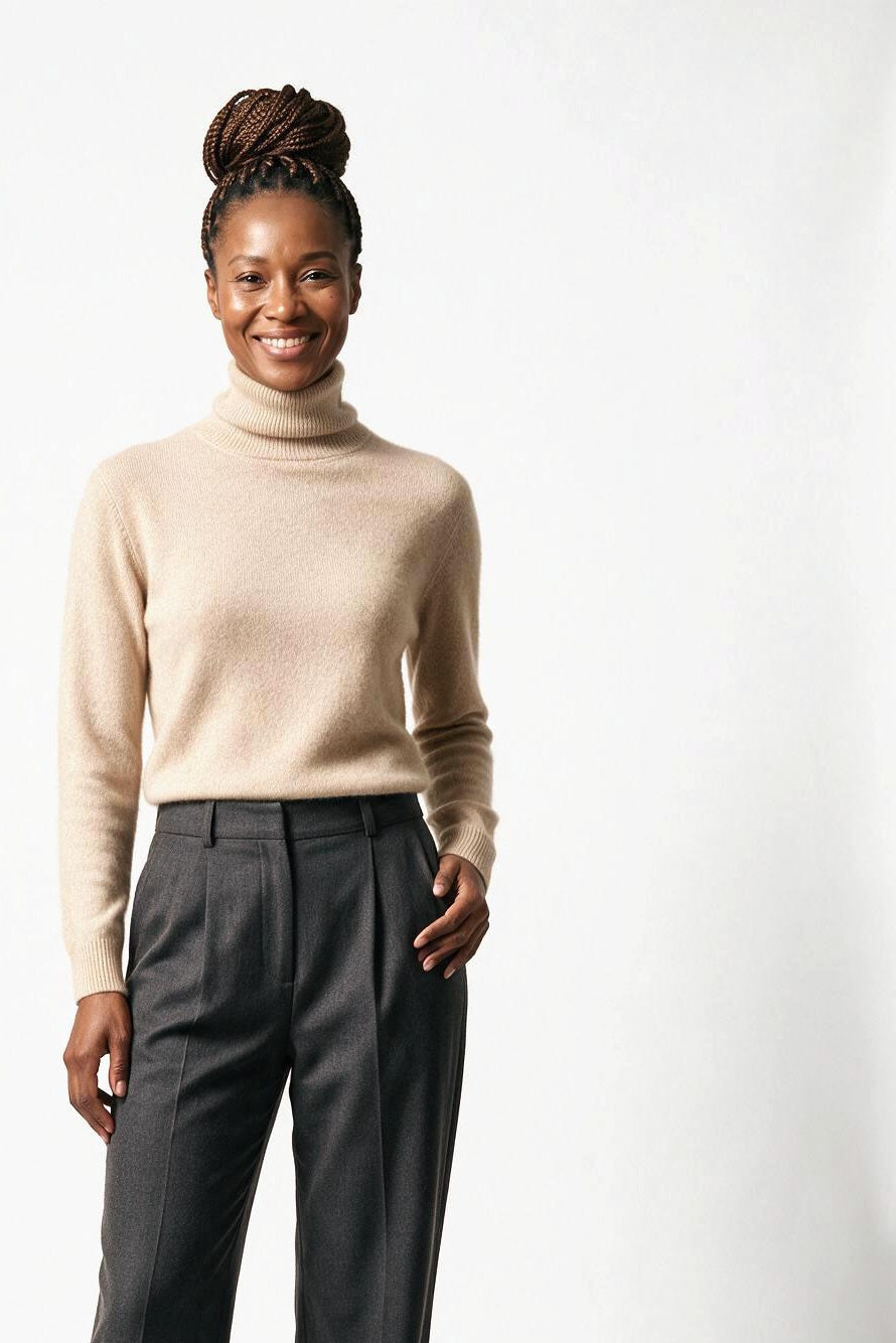 SOLTERI Lucienne - Mink-Cashmere Roll-Neck - Beige