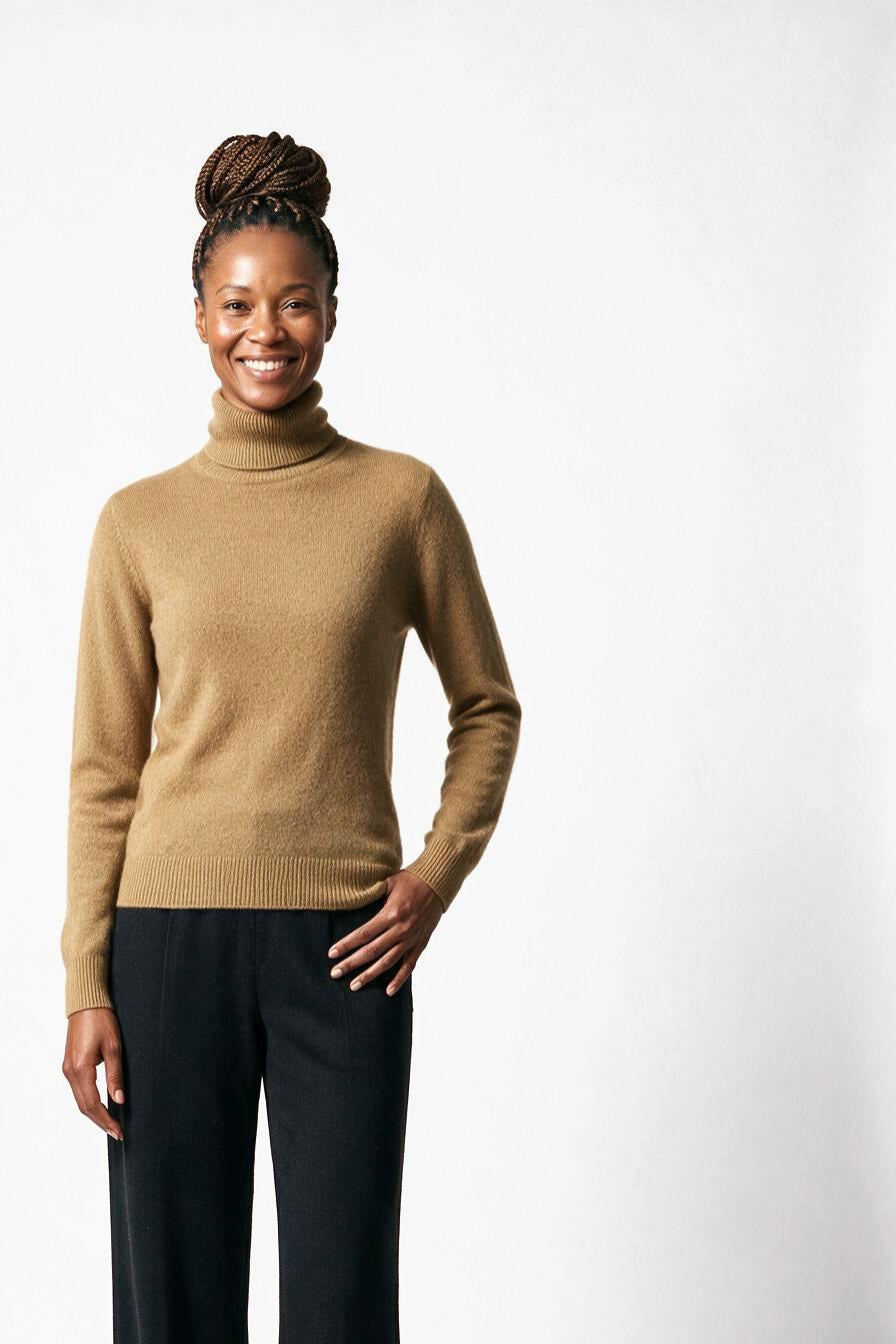 SOLTERI Lucienne - Mink-Cashmere Roll-Neck - Khaki