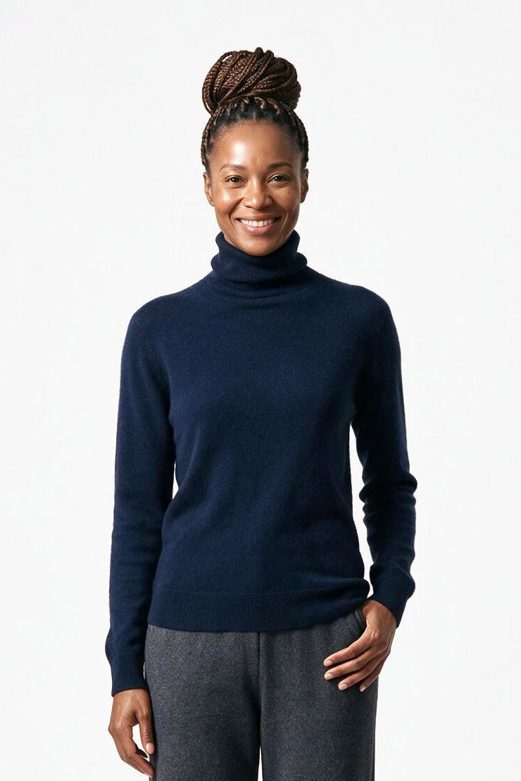SOLTERI Lucienne - Mink-Cashmere Roll-Neck - Navy