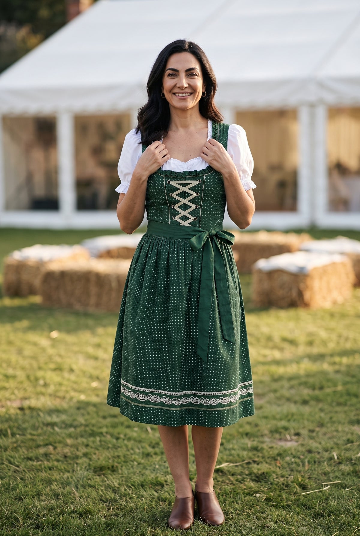 SOLTERI Lydia - Elegant Square Neck Dirndl Dress with Apron