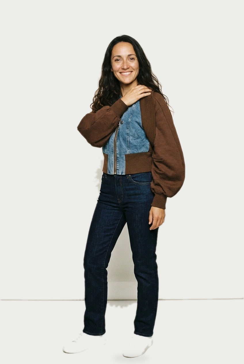 SOLTERI Aveline - Denim-Panel Cropped Bomber