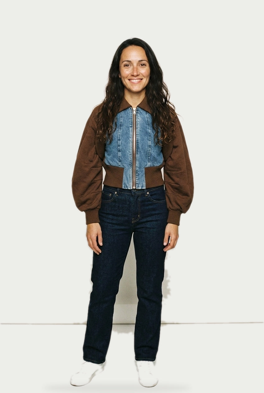 SOLTERI Aveline - Denim-Panel Cropped Bomber