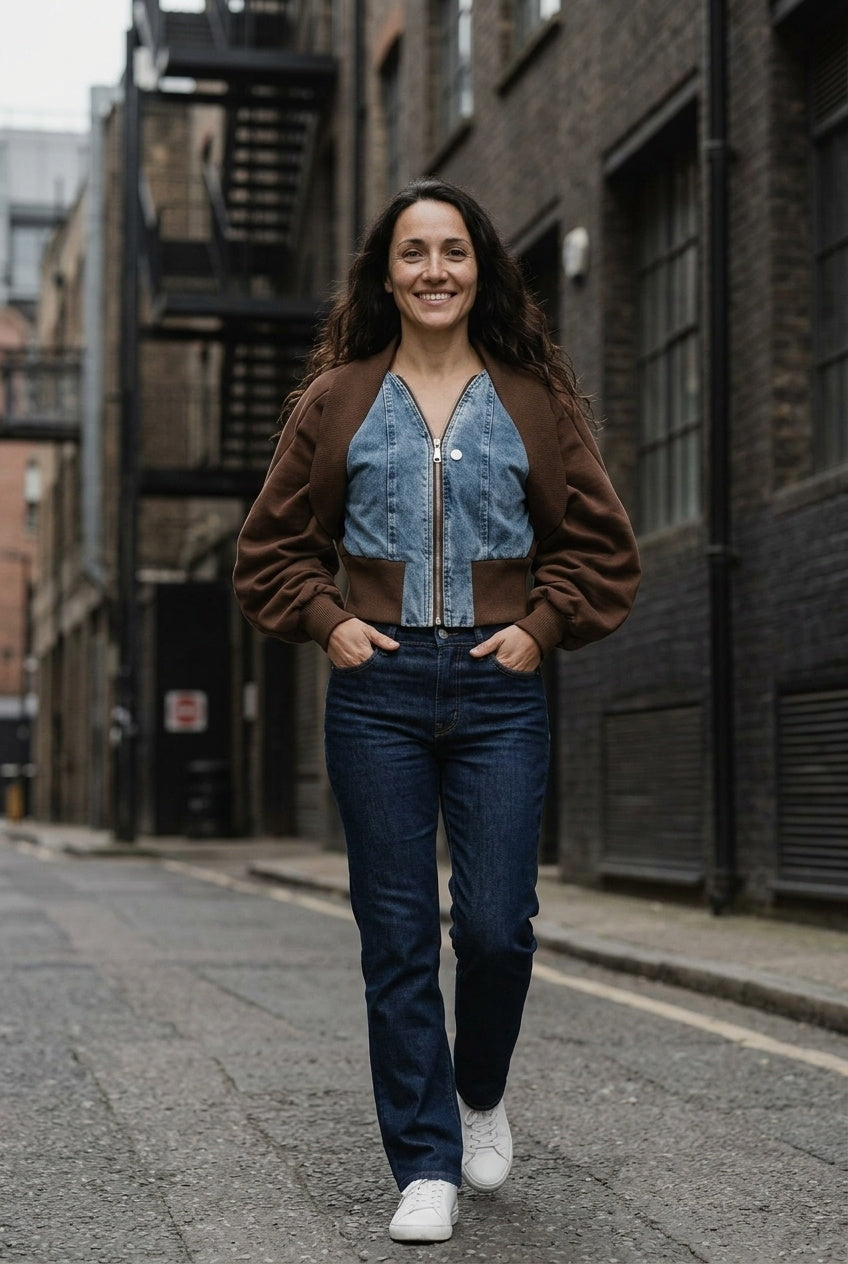 SOLTERI Aveline - Denim-Panel Cropped Bomber