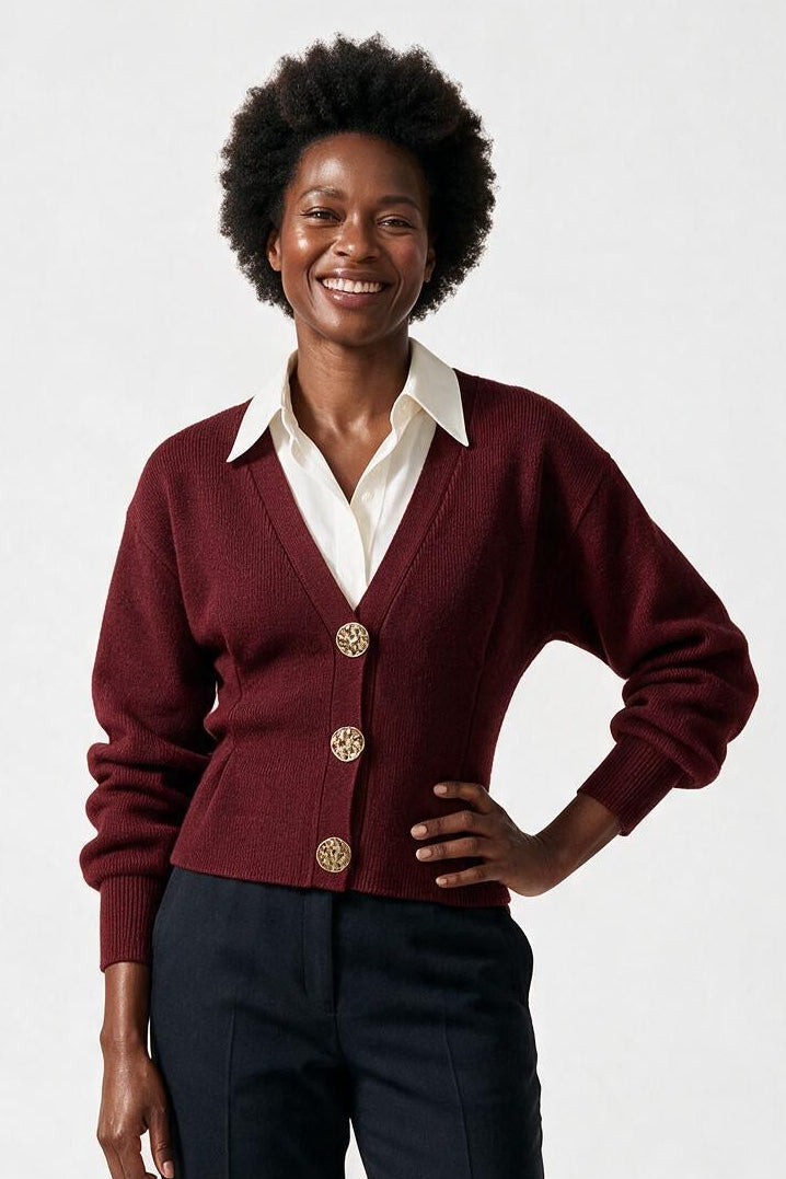 SOLTERI Knit Button V-Neck Cardigan