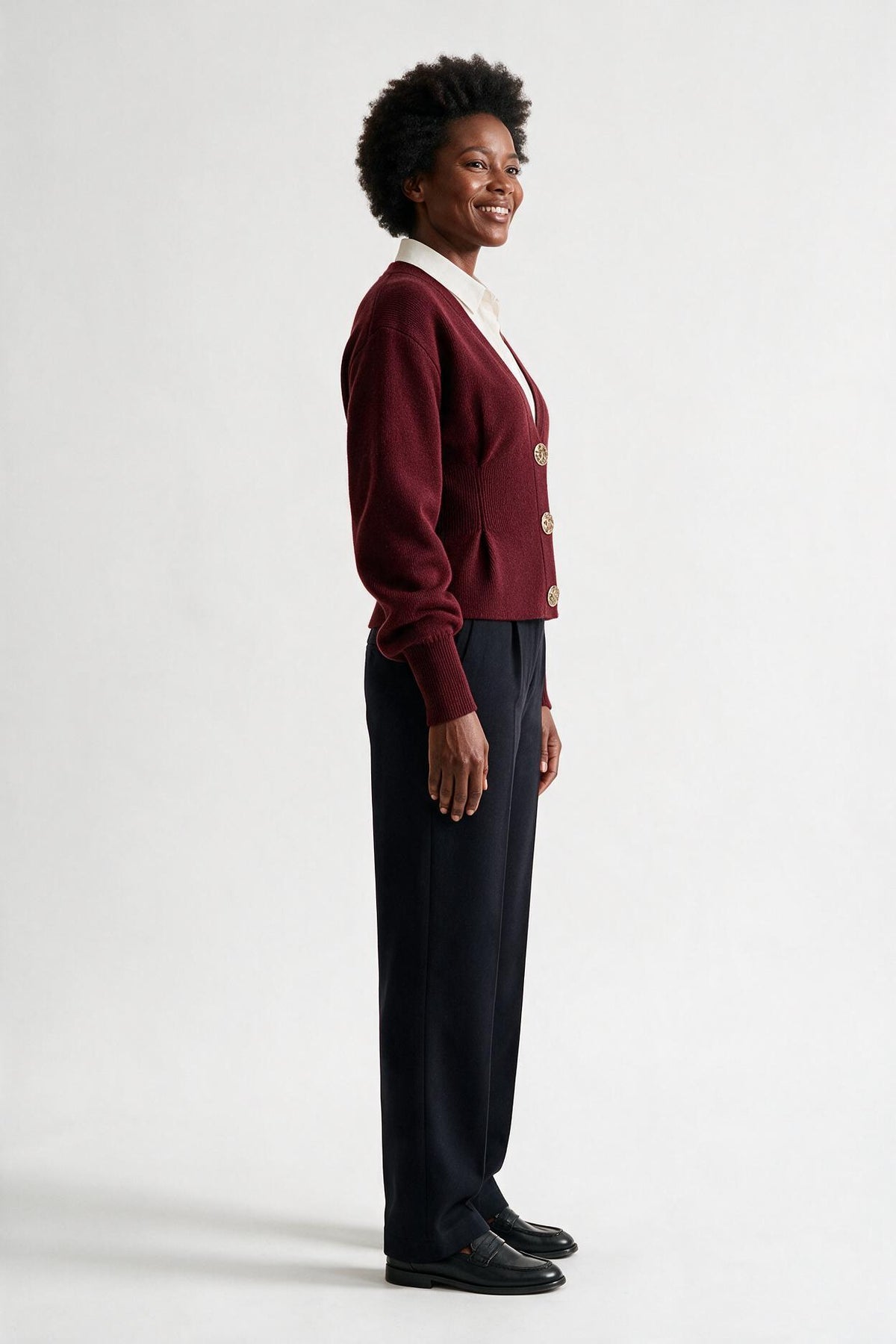 SOLTERI Knit Button V-Neck Cardigan
