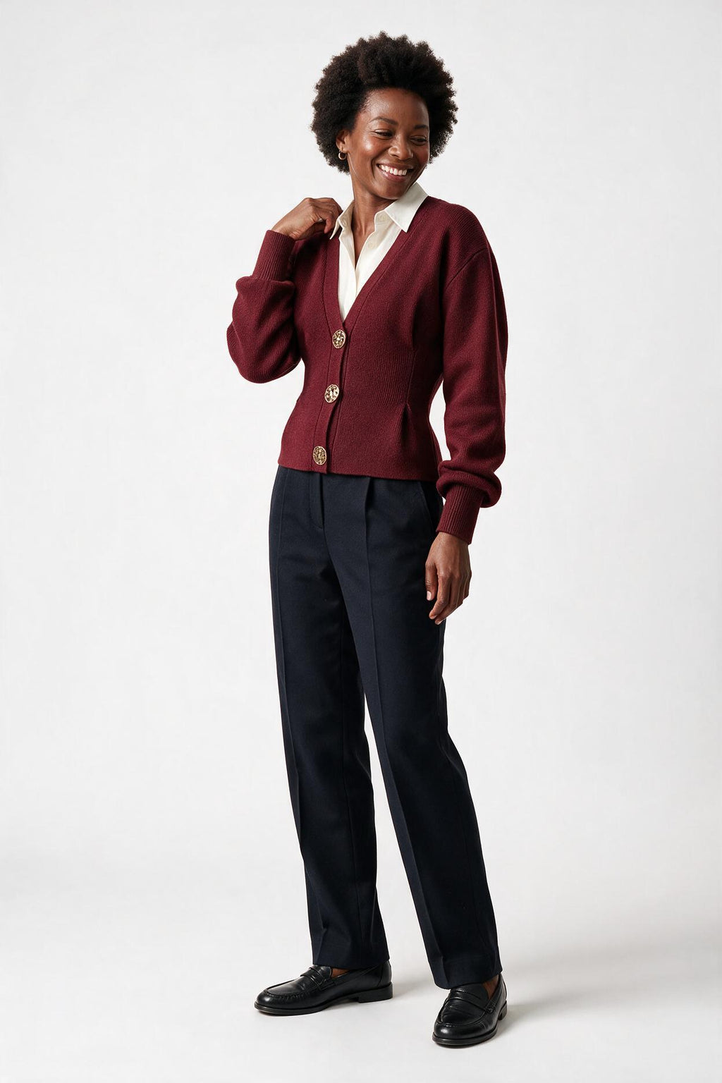 SOLTERI Knit Button V-Neck Cardigan
