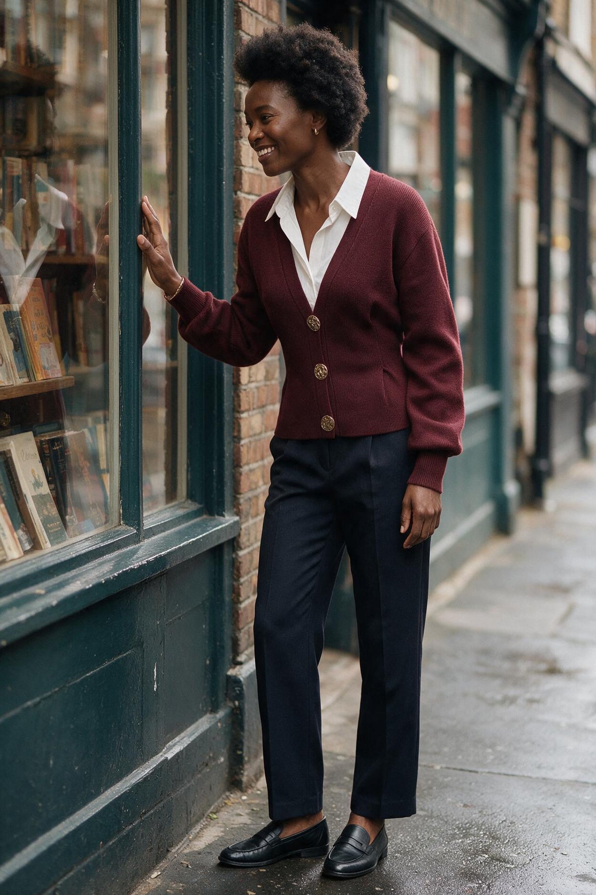 SOLTERI Knit Button V-Neck Cardigan