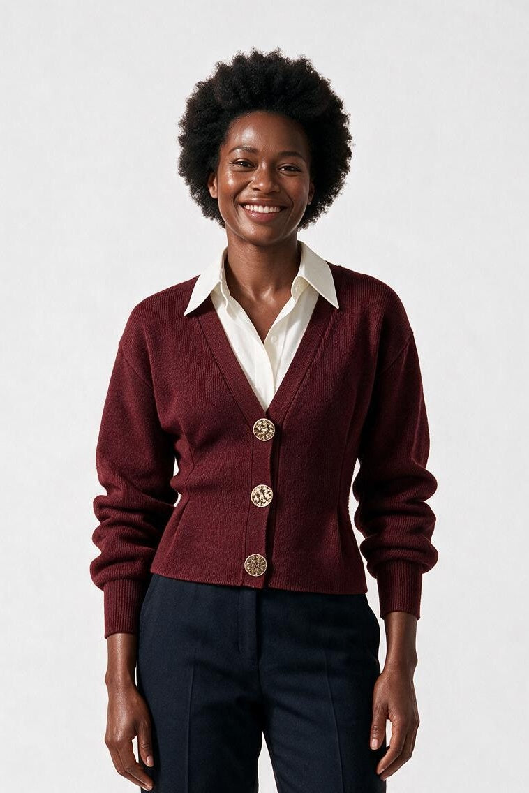 SOLTERI Maeve - Buttoned V-Neck Knit Cardigan
