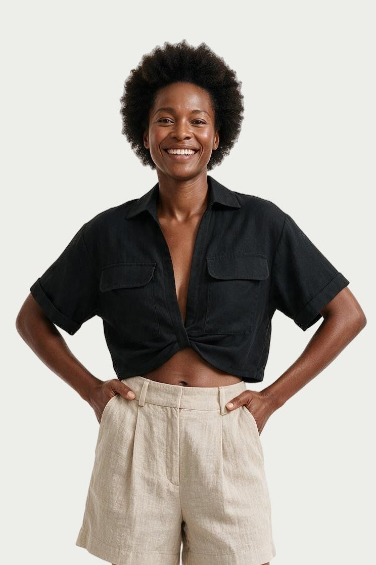 SOLTERI Margot - Cropped Twist-Hem Camp Shirt