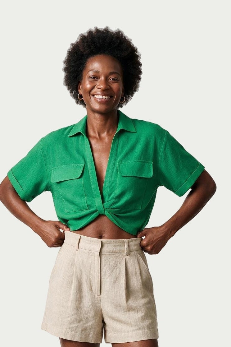 SOLTERI Margot - Cropped Twist-Hem Camp Shirt