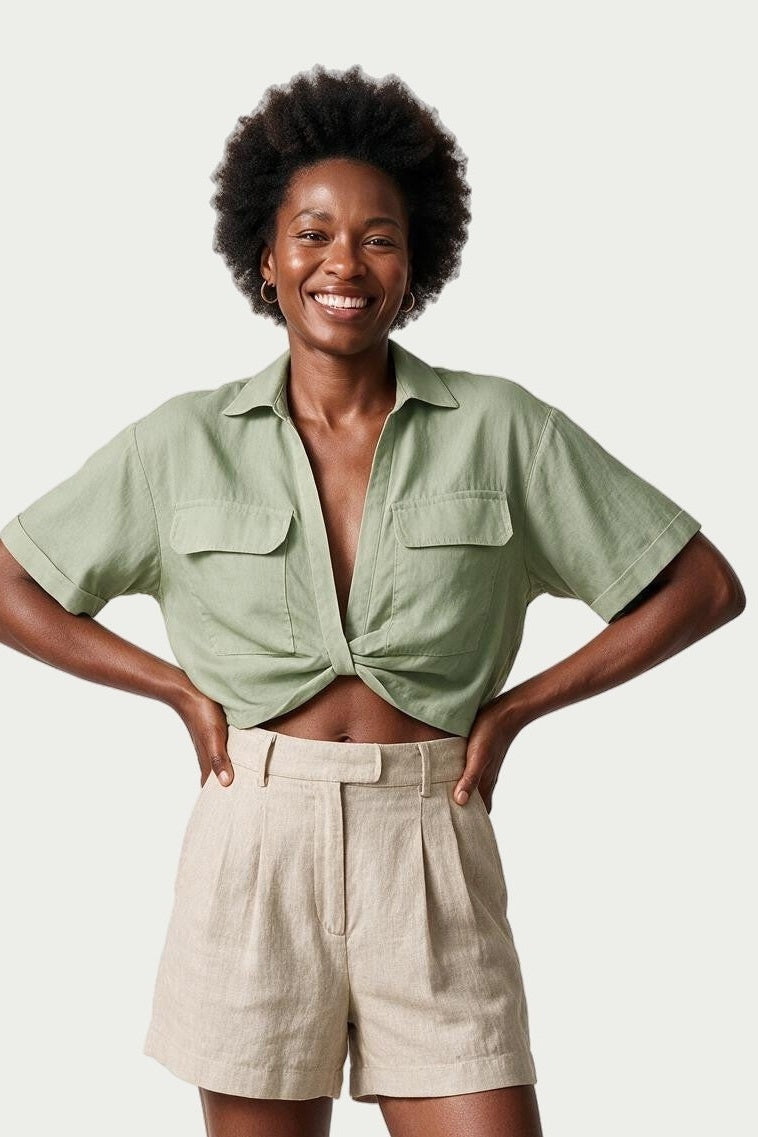SOLTERI Margot - Cropped Twist-Hem Camp Shirt