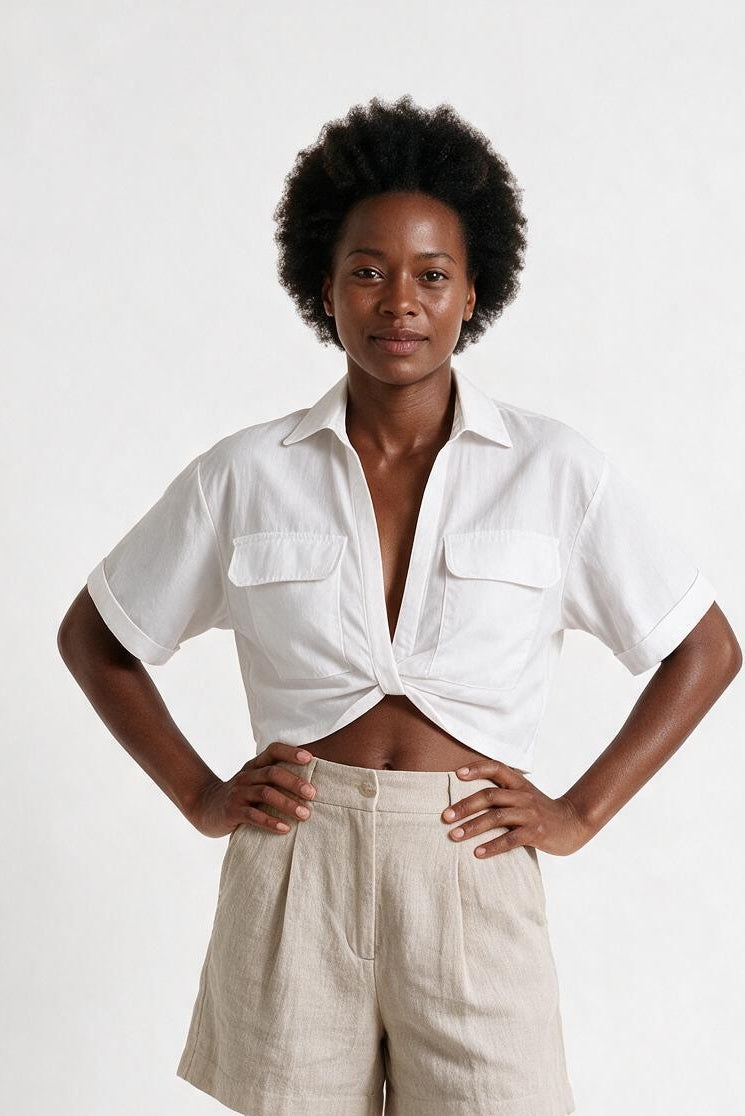 SOLTERI Margot - Cropped Twist-Hem Camp Shirt