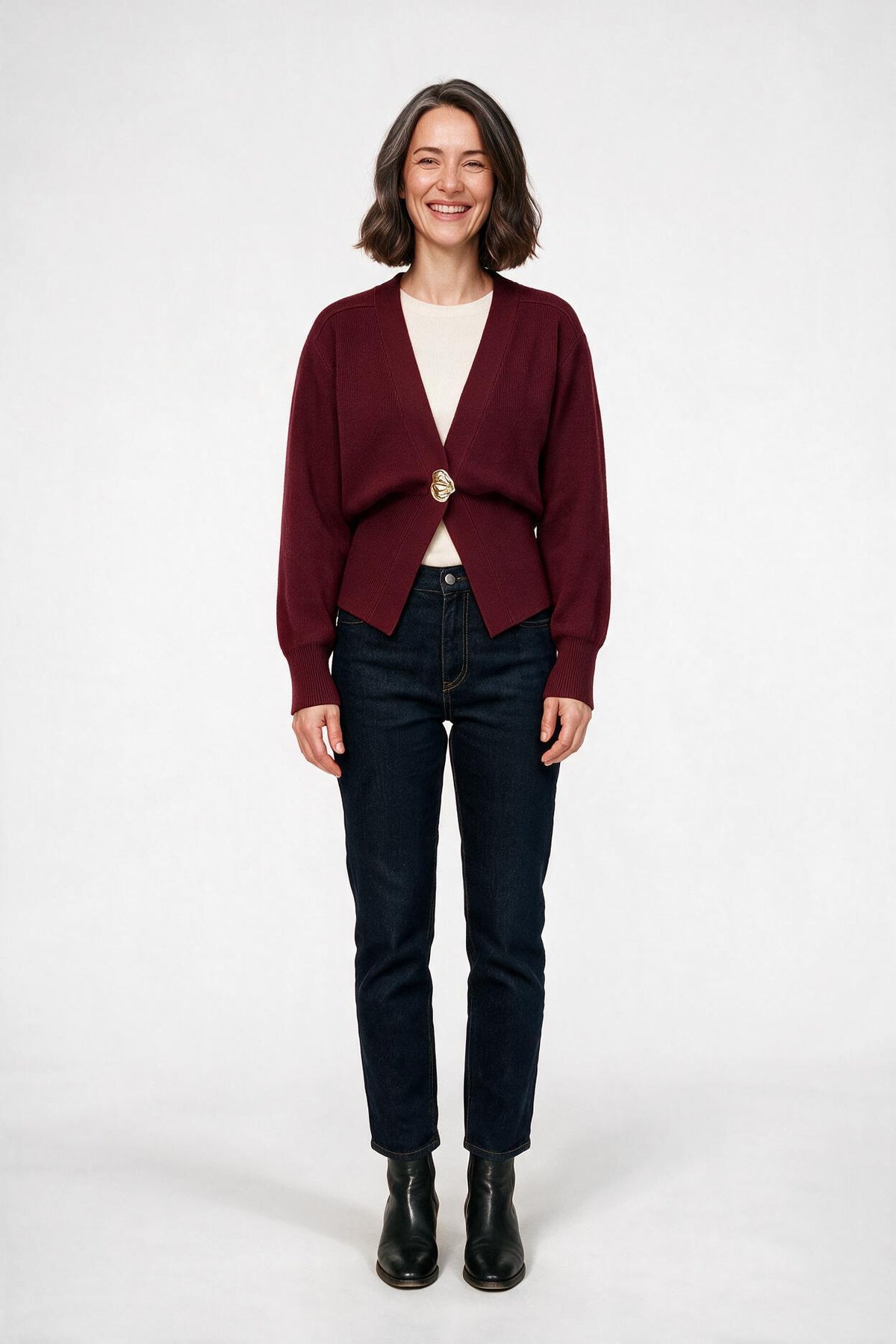 SOLTERI Wren - V-Neck Sweater Cardigan - BURGUNDY