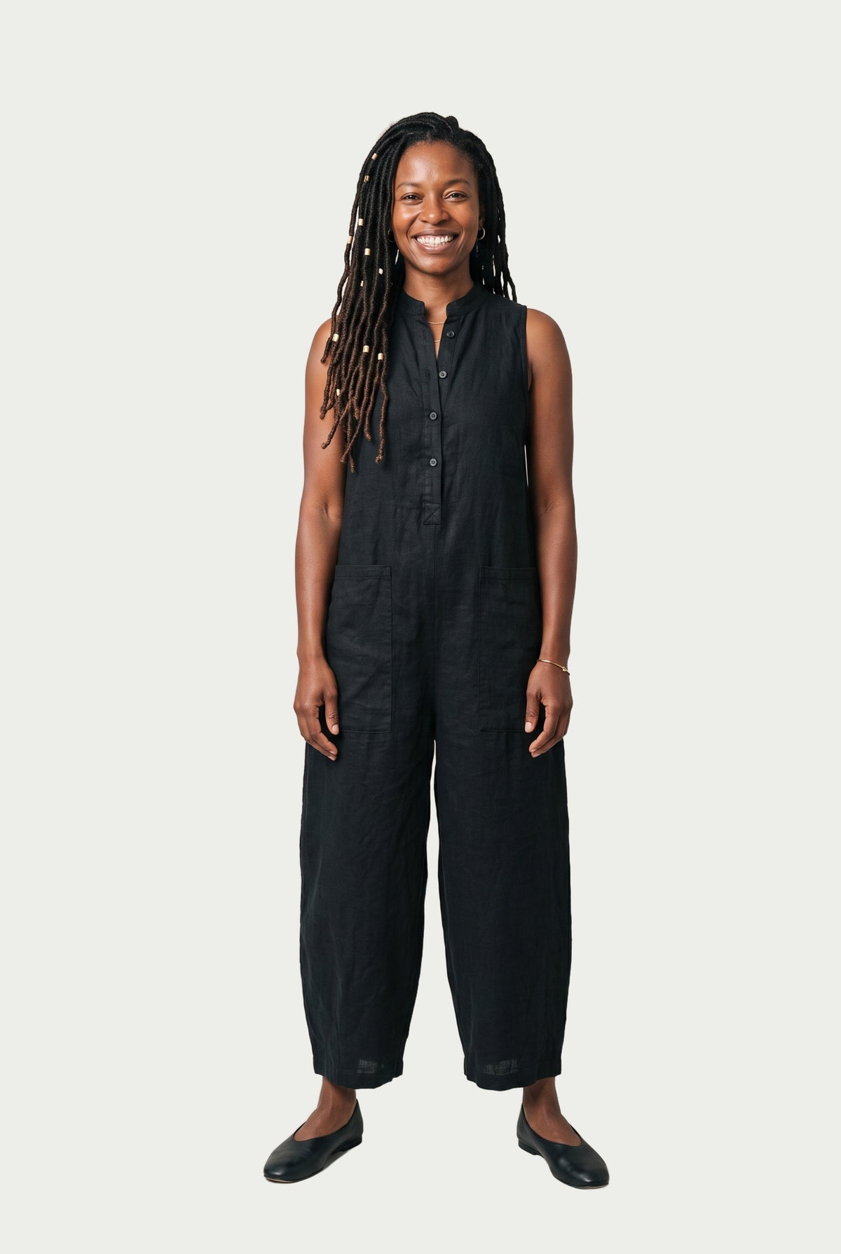 SOLTERI Esme - Stand-Collar Linen-Blend Jumpsuit