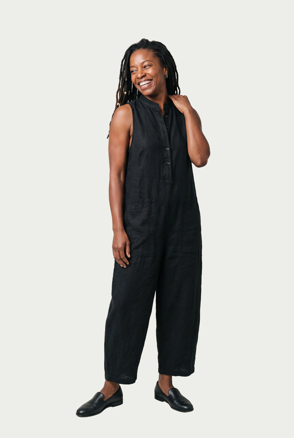 SOLTERI Esme - Stand-Collar Linen-Blend Jumpsuit