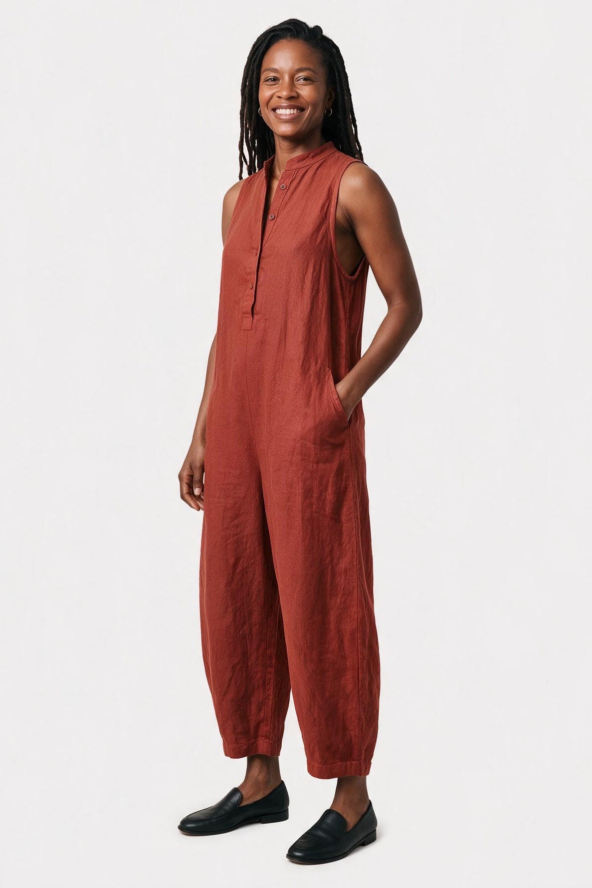 SOLTERI Esme - Stand-Collar Linen-Blend Jumpsuit