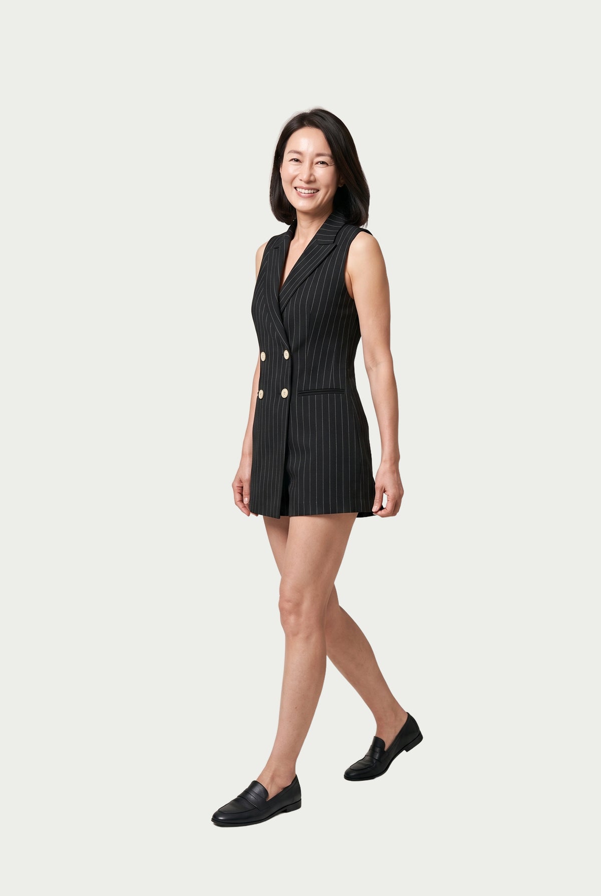 SOLTERI Odile - Pinstripe Double-Breasted Playsuit