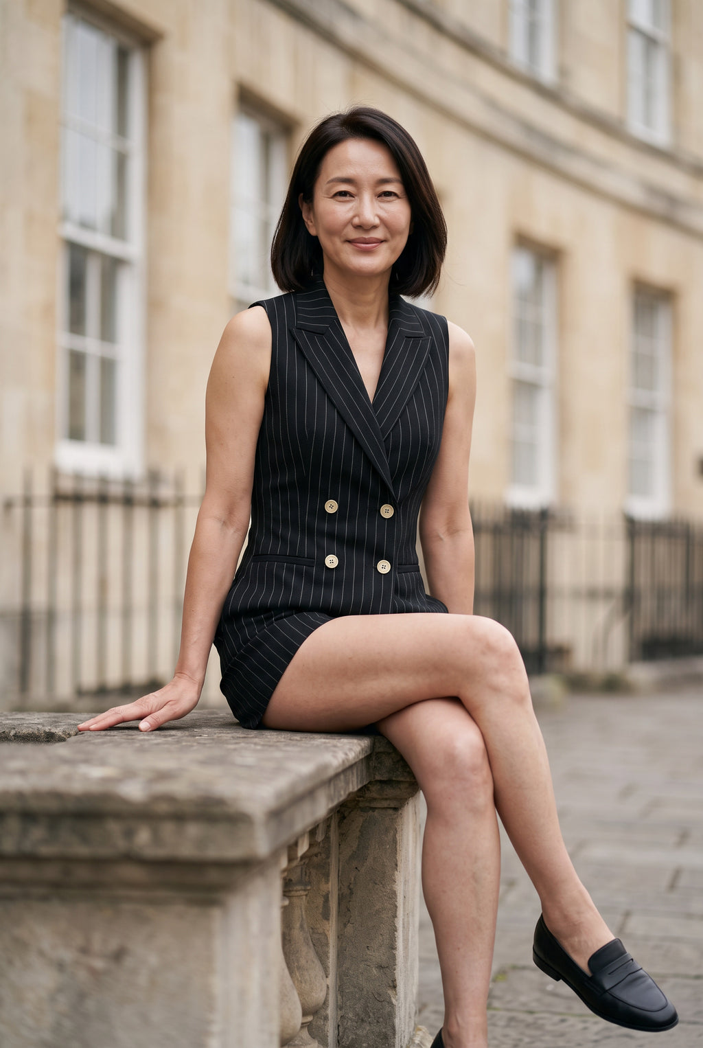 SOLTERI Odile - Pinstripe Double-Breasted Playsuit