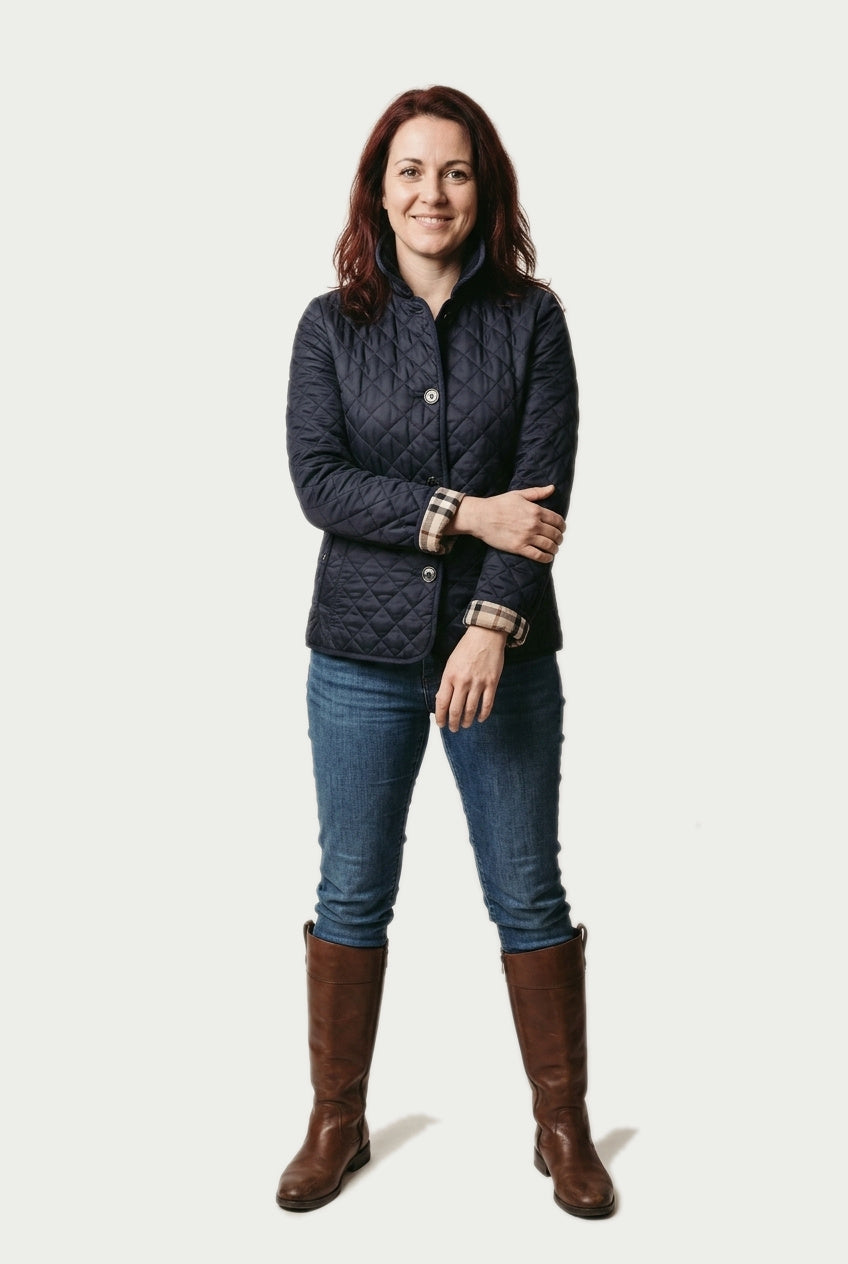 SOLTERI Yvette - Diamond-Quilted Snap Jacket - Blue