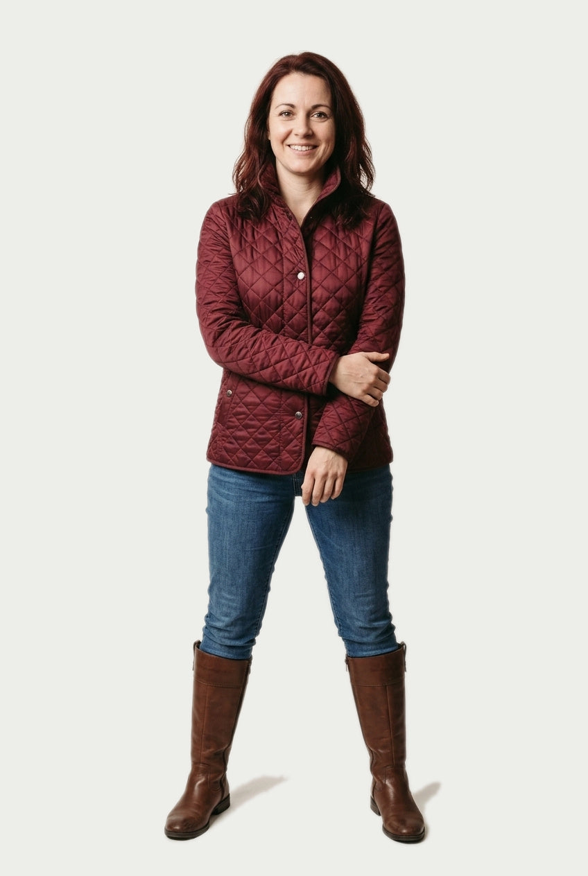 SOLTERI Yvette - Diamond-Quilted Snap Jacket - Dark Red