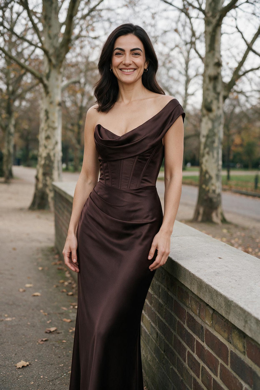 SOLTERI Noor - Corseted Cowl-Neck Satin Gown